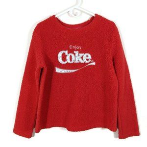 Coca Cola Enjoy Coke Sherpa Fleece Pullover Sweatshirt Embroidered Logo Red Sz M